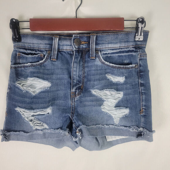 Mudd Denim Shorts Juniors 1 Blue Jean High Rise Womens Shortie‎ Distressed - Picture 1 of 13